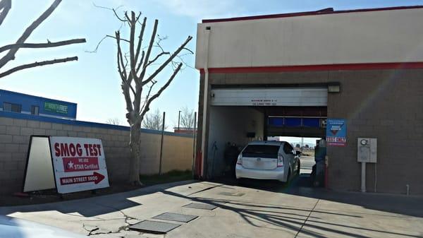 Smog test entrance in the back