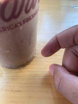 Plastic on my finger was found inside my shake while drinking