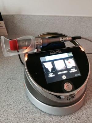 Biolase Epic laser, this little guy does everything including treating sore muscles!  Perfect for anyone with TMJ pain