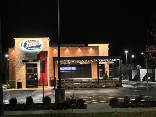 Shot of store front @ night.