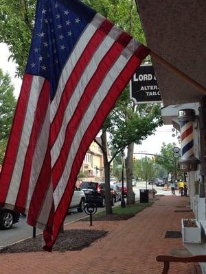 The view from the comfortable bench outside the Dublin Barber Shoppe.