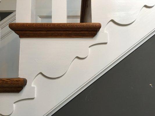 Close up of stairwell trim painting