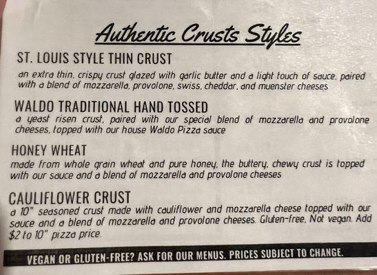 Outstanding crust choices!