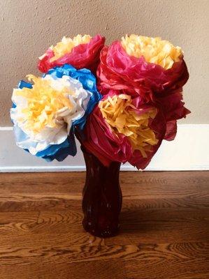 Made paper flowers with dollar tree tissue paper.