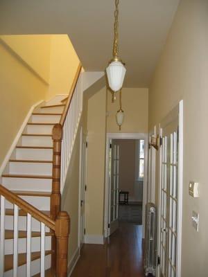 New hall and stair in narrow row house