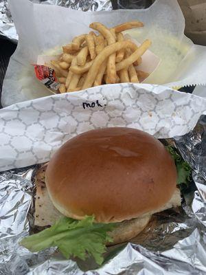 Grilled Mahi Mahi sandwich and fries.