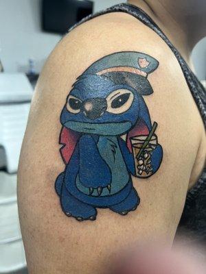 Colored Stitch Tattoo with Police Hat