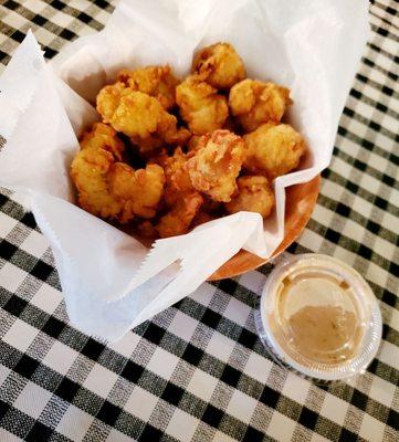 Fried gator bites with Willie's special dipping sauce