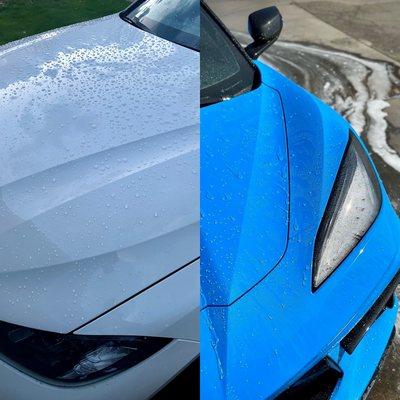 Look at this water beading on these hoods with a ceramic coating on the paint