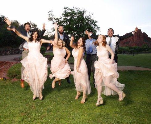 happy bridal party jumping for joy!