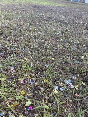 Plastic confetti filled grass