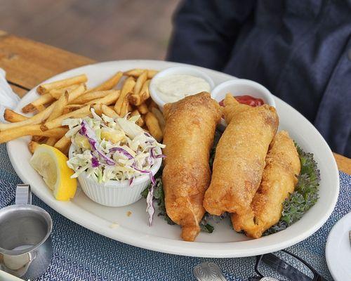 Excellent fresh Fish and Chips with delicious pineapple coleslaw