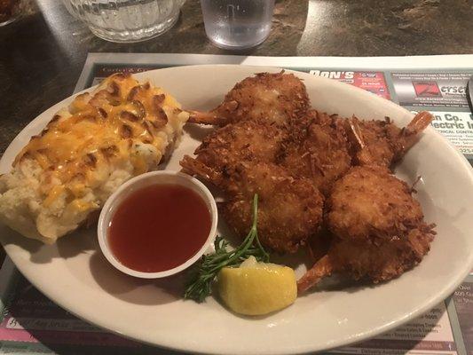 Coconut shrimp and twice baked potato