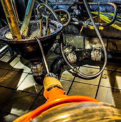 Snaking out sink line in restaurant