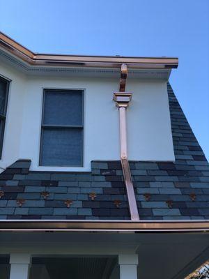 New Copper downspout with leader head