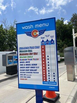 Wash menu