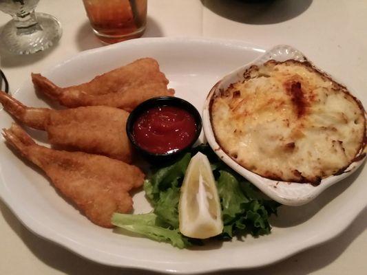 Crab Imperial and breaded shrimp.