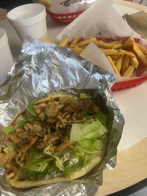 Chicken gyro with fries