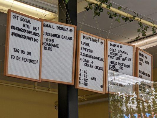 Menu board at Hong's Chinese Dumplings, Burlington