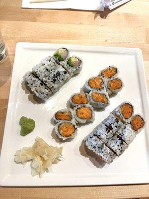 Any 3 Rolls Lunch special  Spicy salmon, spicy tuna roll, and a yellow-jalapeño roll