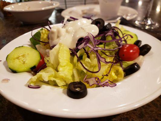 House salad, blue cheese dressing.