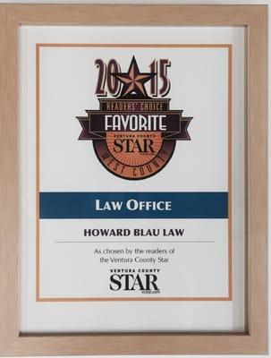 2015 Ventura County Readers' Choice (West County) Favorite Law Office Award