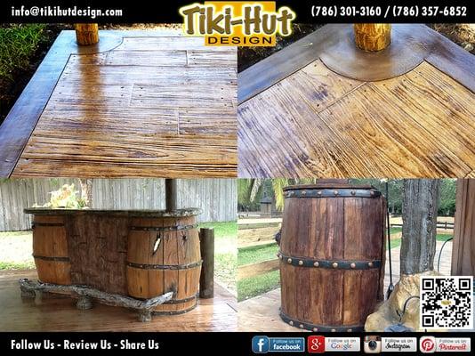 Custom Cement Wooden Floor and Wine Barrel Tiki Huts Miami