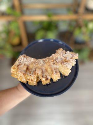 Freshly baked bear claw pastry.