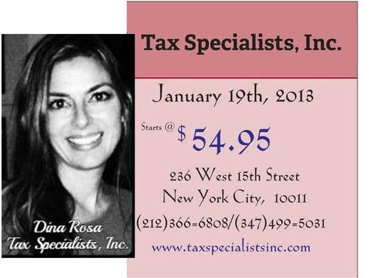 Dina Rosa, CEO & Founder of Tax Specialists Inc, IRS Enrolled Agent, www.taxspecialistsinc.com