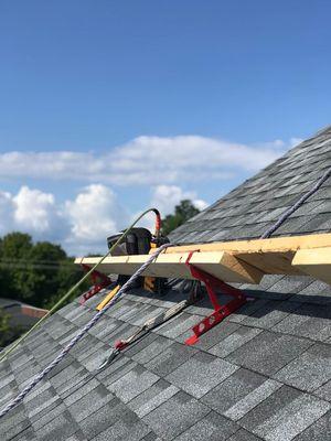 Remodeling a clients roof.