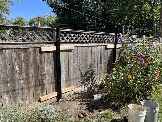 Extra bracing was required this side only, to reuse our panels w/ the new steel posts.