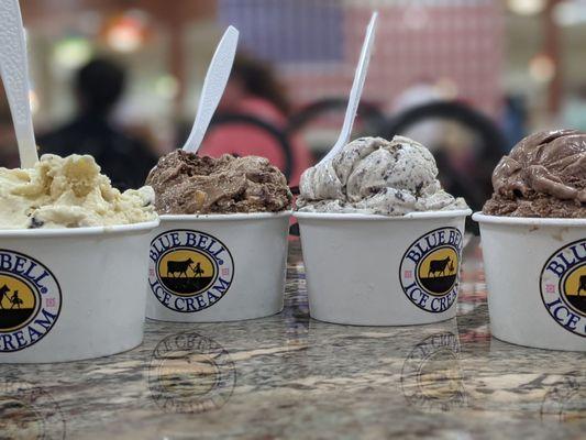 Choc chip cookie dough, double choc, cookies and cream, almond choc fudge