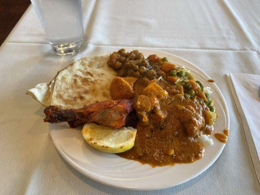 Chicken tikki masala, tandoori chicken, and a couple of other dishes from the buffet.