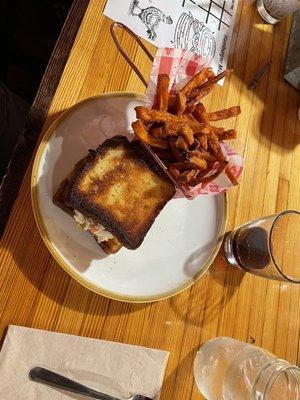 The Doc (on gluten free bread) with sweet potato fries