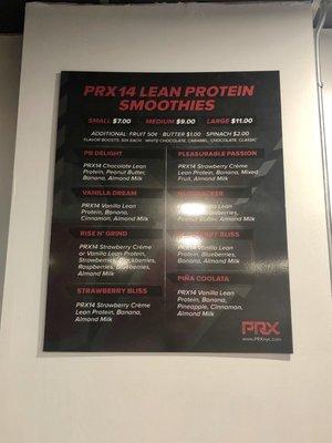 Protein Shake Menu