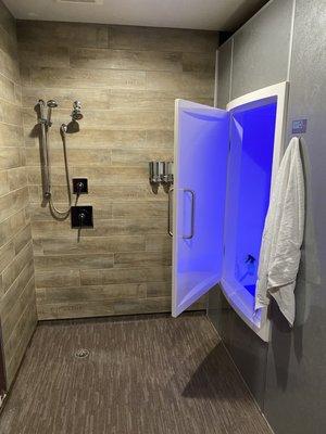 Shower and door to float room.