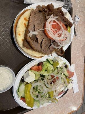 Greek Salad and gyro platter. The best I've tasted!