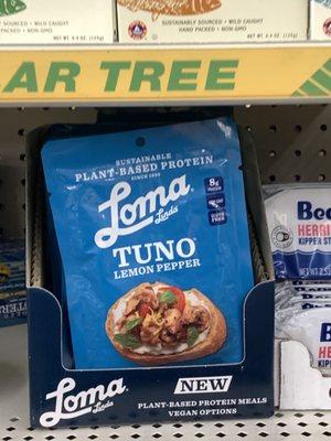 Vegan tuno on store shelf