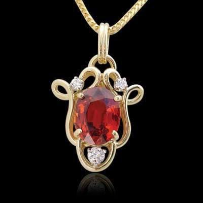 Spessartite and Diamond Pendant in Yellowgold - Custom Design