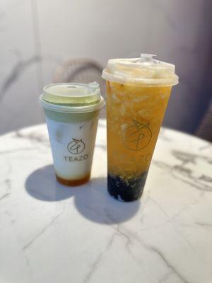 Matcha Latte and pineapple tea