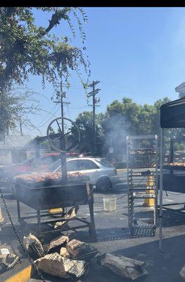 Out front where they grilled the chicken. Weekends only (10am-4pm).