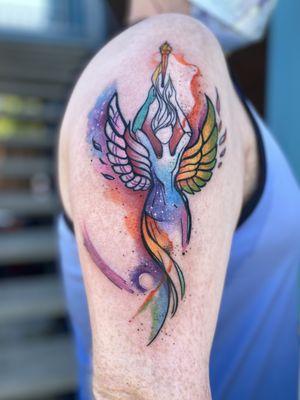 abstract watercolor style upper arm memorial piece