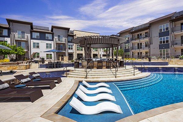 Poolside lounge with ample seating