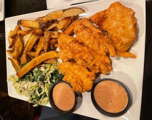 Chicken tenders, fries and small salad