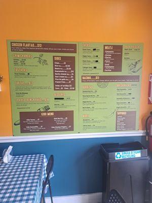 Menu when you walk in