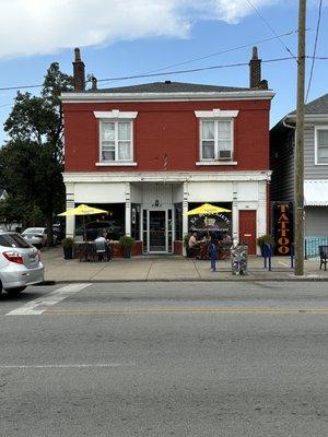 Street view of the restaurant on a Sunday afternoon.