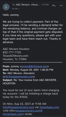 Email exchange btw me and A&C movers