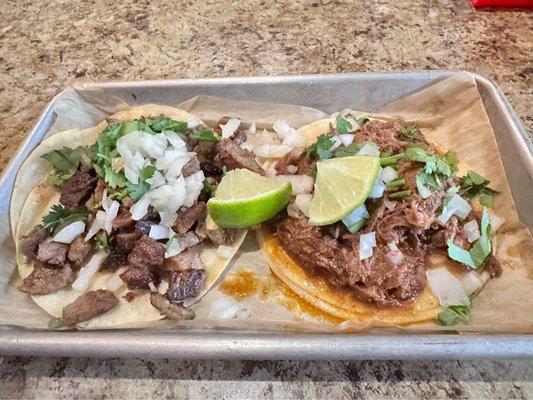 Street Taco. Carne Asada and Barbacoa