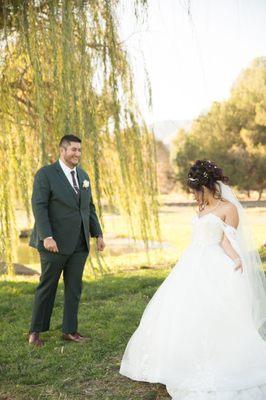 Bride and groom at first look.