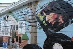 mural celebrating newarks diverse music sceneon main street....its on the side of our building